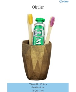 Diş Fırçalığı Tezgah Üstü Altın Eskitme Renk Diş Fırçası Standı Uzun Poly Model